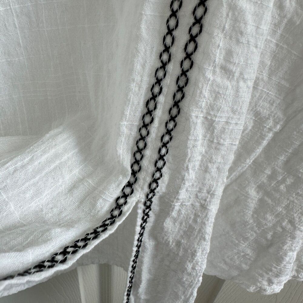 max studio boho embroidered kimono blouse black white relaxed artisan top size m - Picture 4 of 9